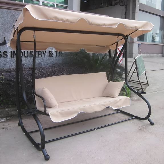 XIBUFE 2026 New Outdoor Patio Swing Cushions 3 Seater and Canopy Replacement,Waterproof Swing Replacement Parts for Outdoor Patio Swing Chair Or Hanging Glider Porch Bench Furniture Cover(Khaki)
