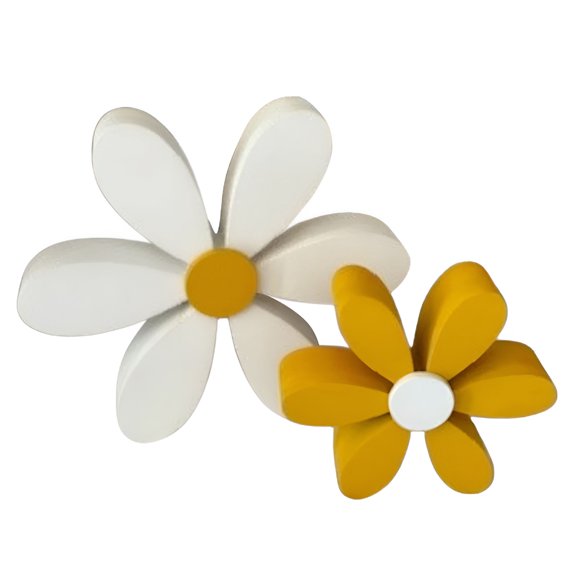 XIBUFE 2026 New A Pair Vibrantly Painted Wood Flowers Decor 6 Petal Decor Shelf Sitter Decor Wood Flowers Decor for Nursery Bedroom Or Living Room Decorations