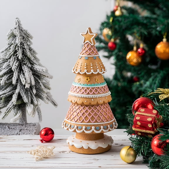 XIBUFE 2026 New Pastel Faux Gingerbread Christmas Decorations Resin Christmas Gingerbread Tree Candy Cane Star Ginger Table Decor for Xmas Kitchen Mantel Party Centerpiece Cookie,Christmas Tree Decor