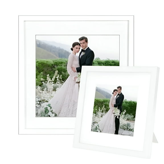 XIBUFE 2026 New Picture Frames Square Pictures Frame 2In1 Made of Solid Wood and Glass Display Pictures for Table Top Display and Wall Mounting Photo Frame (White 10X10 Inch)