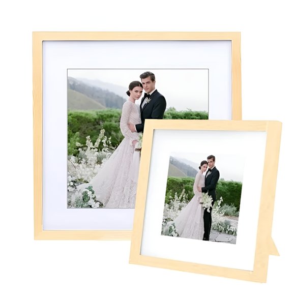 XIBUFE 2026 New Picture Frames Square Pictures Frame 2In1 Made of Solid Wood and Glass Display Pictures for Table Top Display and Wall Mounting Photo Frame (Wooden Color 8X8 Inch)