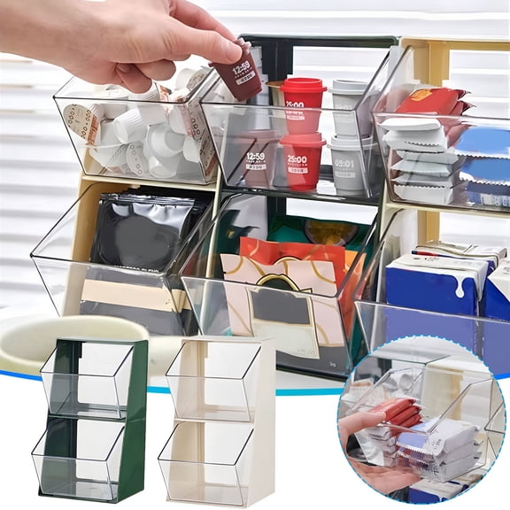 XIBUFE 2026 New Plastic Coffee Pod Holder,Clear Coffee Capsule Storage Organizer for Home Office Desk,Counter,Coffee Bar Accessories Basket for Tea Bags,Creamer,Sugar Bags