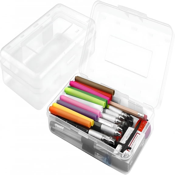XIBUFE 2026 New Plastic Pencil Box,Clear Pencil Box,Large Plastic Pencil Case Crayon Box,Colored Hard Pencil Case Organizer,Maker Organizer with Lid,Small Art Craft Storage Containers Pen Box