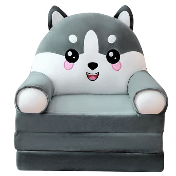 XIBUFE 2026 New Plush Foldable Kids Sofa Backrest Armchair 2 in 1 Foldable Children Sofa Cute Cartoon Lazy Sofa Children Flip Open Sofa Bed for Living Room Bedroom Without Liner Filler Toddler Chair