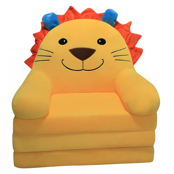 XIBUFE 2026 New Plush Foldable Kids Sofa Backrest Armchair 2 in 1 Foldable Children Sofa Cute Cartoon Lazy Sofa Children Flip Open Sofa Bed for Living Room Bedroom Orange Little Lion