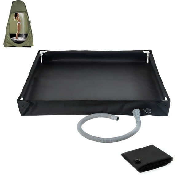 XIBUFE 2026 New Portable Foldable Shower Base 31.5" X 31.5" Waterproof Shower Pan with Drain Pipe,Outdoor Shower Tray for Tent,Rv&Awning Use,Ideal for Camping Privacy Showers