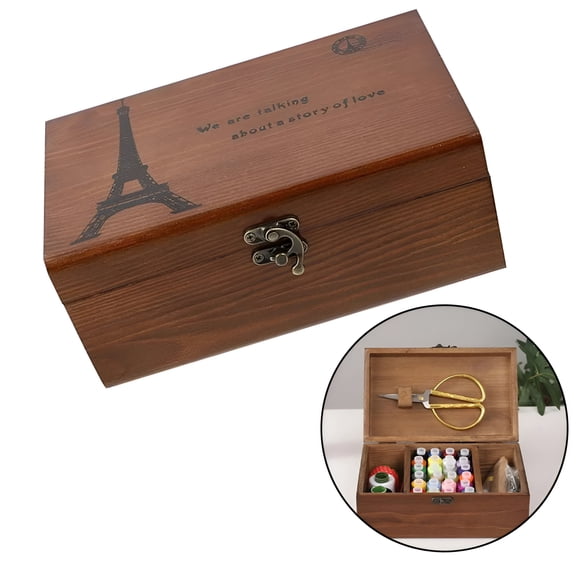 XIBUFE 2026 New Portable Sewing Accessories Basket Household Needlework Storage Box Wooden Box for Organizing,Sewing Tools,Thread,Needles,Craft Supplies,Home Storage