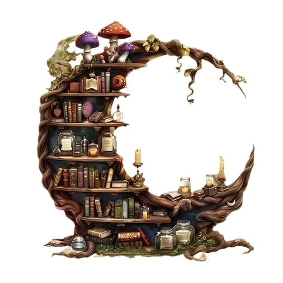 XIBUFE 2026 New Ramadan Decorations Moon Shaped Tree Root Bookshelf Design Desktop DecorRamadan Table Ornaments,Ramadan Eid Mubarak Table Centerpieces,Acrylic Desktop 2D Painted Acrylic