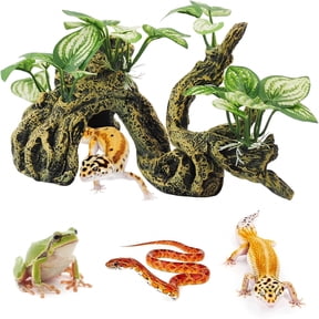 XIBUFE 2026 New Resin Branch for Reptile Tank,Crested Gecko Climbing Branches with Hideout Cave Bearded Dragon Tank Accessories Lizard Terrarium Habitat Plant Decorations for Snake Gecko Spider Frog