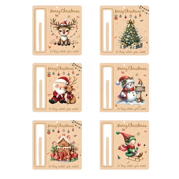 XIBUFE 2026 New Set of Six Christmas Wooden Card Holders with Festive Printed Designs for Holiday Table Decoration Gift Display Christmas Card Display for Tabletop,Party,Home,Office,Event