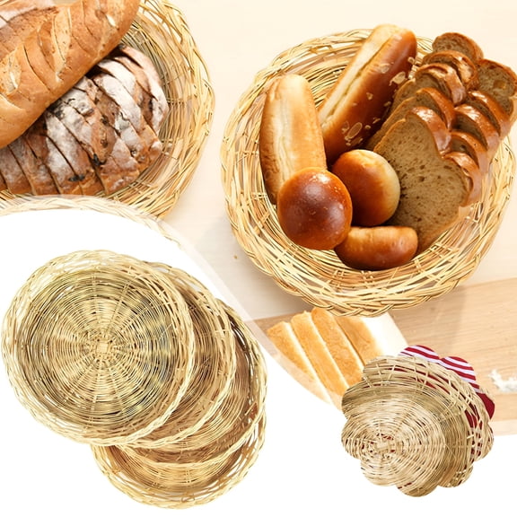 XIBUFE 2026 New Set of 4 Handwoven Flat Wicker Round Fruit Baskets - Versatile and Decorative Storage Solutions