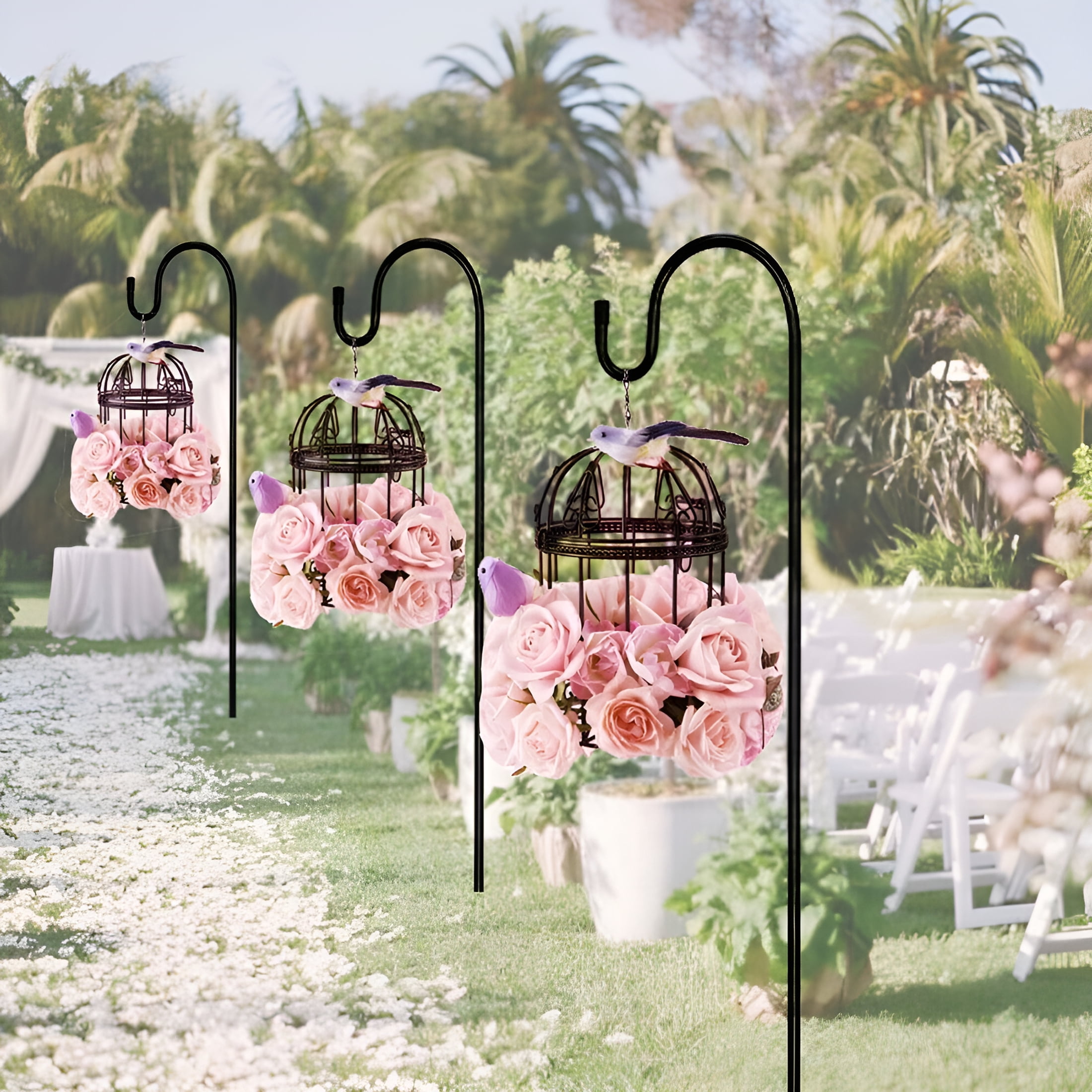 XIBUFE 2026 New Shepherds Hook for Garden,48/36In Tall - 1/2In Thick Hummingbird Bird Feeder Pole Hanging Plants Basket Hanger Light Solar Lantern Mason Jar Wind Chime Wedding Metal,Heavy Duty
