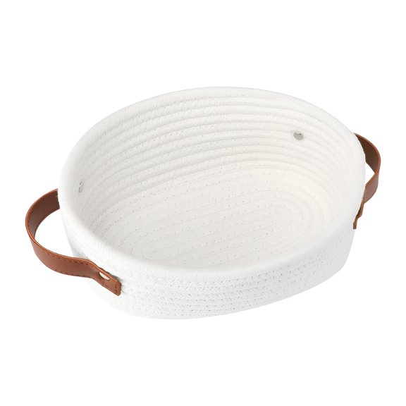 XIBUFE 2026 New Small Woven Basket,Oval Cotton Rope Gifts Basket with Handle Empty Baby Wicker Storage Baskets Nursery Box Bin Kids Organizer Cat Dog Toy Baskets Easter Baskets(White)13X5.9X4.0"