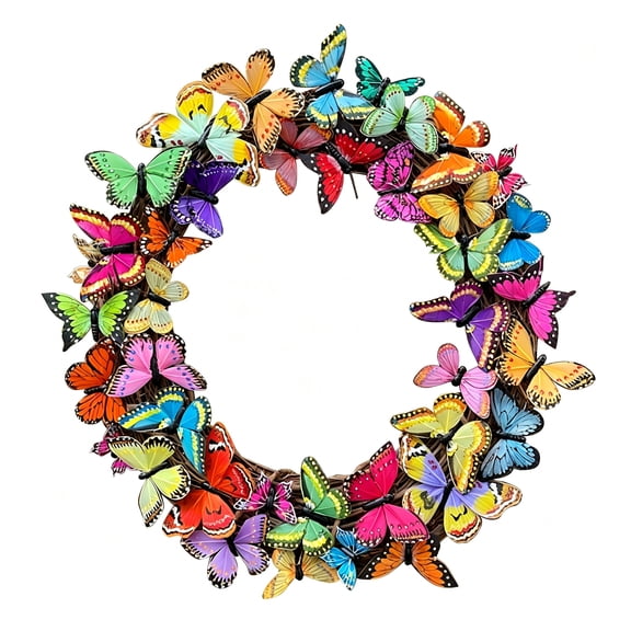 XIBUFE 2026 New Spring Butterfly Wreath with 30 Flutter Decorations,Front Door Hanger(12-Inch)For Front Door,Entryway,Porch,Home Decor,Seasonal Decoration-Wreaths for Front Door