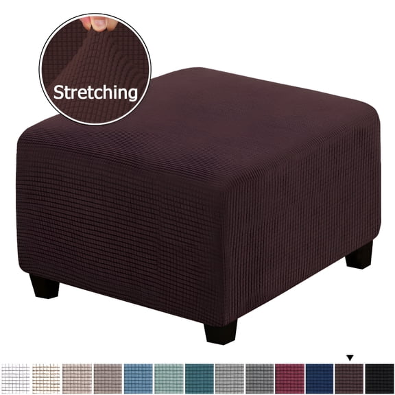 XIBUFE 2026 New Square Ottoman Covers Ottoman Slipcovers Folding Storage Stool Furniture Protector Form Fit with Elastic Bottom,Stretch High Spandex Small Checks Jacquard Fabric Brown Xl 35"- 44"