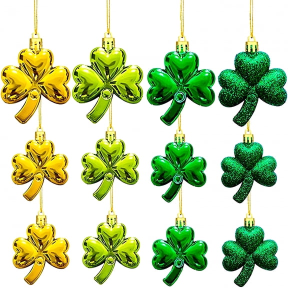 XIBUFE 2026 New St Patrick S Day Shamrocks Ornament Decoration Mini Tree Good Luck Clover Hanging Bauble for Tree Baubles Table Shelf Festival Decorations 12 Pieces