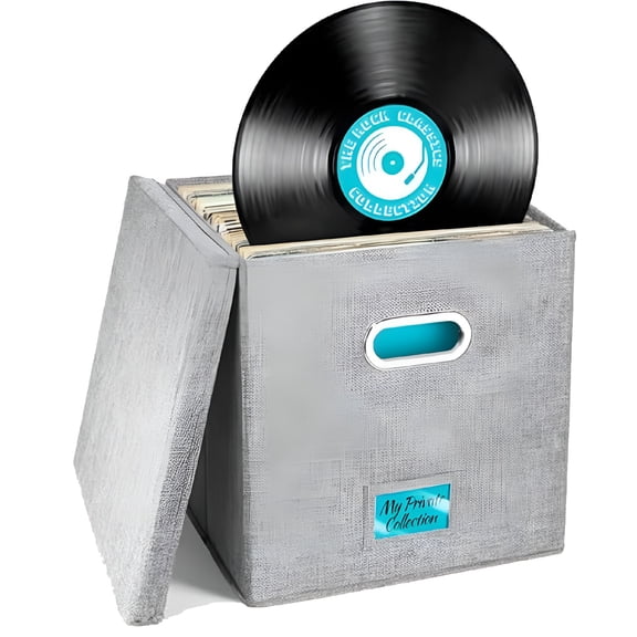 XIBUFE 2026 New Stackable Vinyl Record Organizer-Record Album Storage Holds 50+ Lp Records,Lp Record Storage Organizer with Lid,Vinyl Record Moving Case for Home,Studio,Office,Collection,Gray