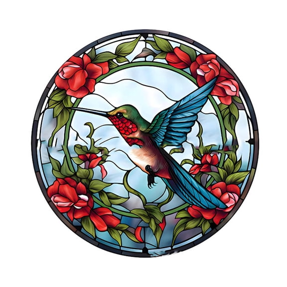 XIBUFE 2026 New Stained Glass Window Hanging,Nature Inspired Engravings Sun Catcher,Premium Crystal Acrylic Radiant Sunlight Reflection Stained Glass,Style9,5.9*5.9In