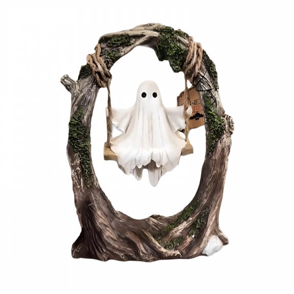XIBUFE 2026 New Swinging Shadows: Ghost on A Tree Swing, Spooky Cute Ghost Figurine,Halloween Swing Ghost Ornament,Funny Ghost Swing Table Decoration,For Home Decoration