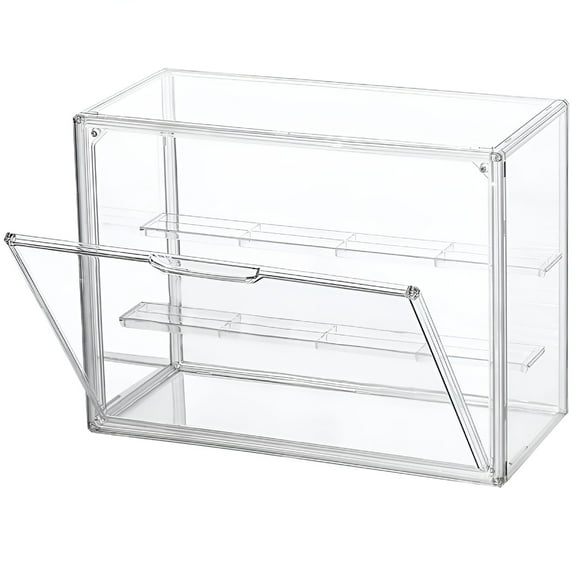 XIBUFE 2026 New Transparent Acrylic Display Box Clear Case 3 Tier Shelf with 2 Movable Plates Stackable Showcase Door for Action Figures for Home,Office,Collection,Store