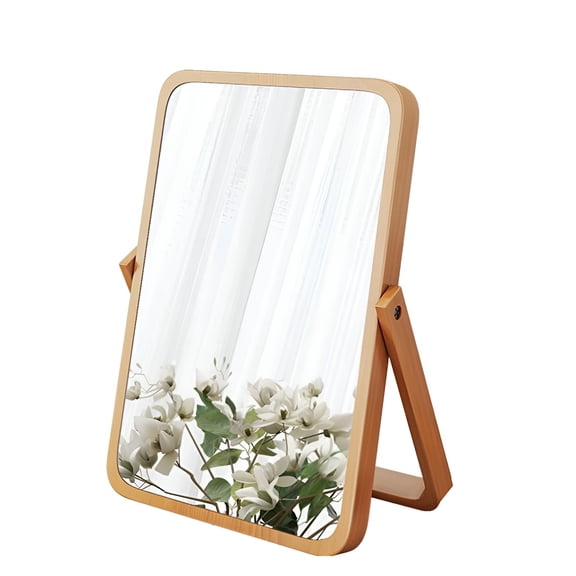 XIBUFE 2026 New Vanity Mirror for Home Use Made of Timber and Glass One-Way Mirror,For Bedroom,Dressing Table,Bathroom,Makeup,Light Brown 7 Inch