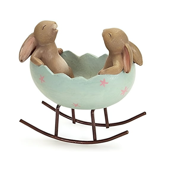 XIBUFE 2026 New Vintage Rustic 5” Easter Laughing Bunny Rabbits Resin Figurine & Knick-Knack for Shelf, Table, Mantel, Desk, Centerpiece