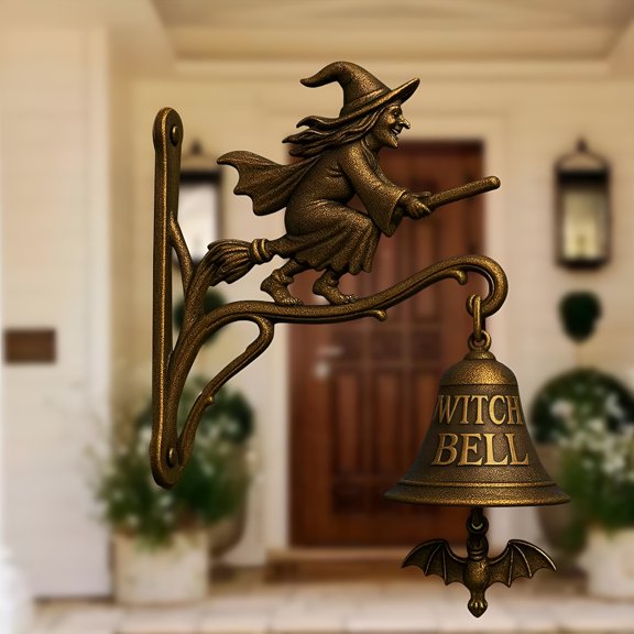 XIBUFE 2026 New Vintage Witch Doorbell - Halloween Witch Bells for Door Decorative Hanger with Broom-Riding Witch,Halloween Party Decor,Event Outdoor Wall Decorative Bell for Porch Front Door