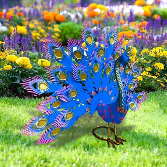 XIBUFE 2026 New Vintage Wrought Iron Peacock Garden Statue - Weather-Resistant Metal Art for Yard,Porch Or Patio,Hand-Painted Rustic Outdoor Decoration for Garden,Front Yard,Backyard,Patio,Porch