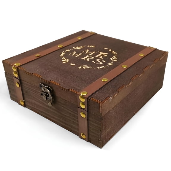 XIBUFE 2026 New Wedding Keepsake Box with Lids Bride to Be Wedding Gifts Wood Memory Box Bridal Shower Gifts Engagement Couples Gifts Mr Mrs Christmas Gifts Memory Box for Keepsakes