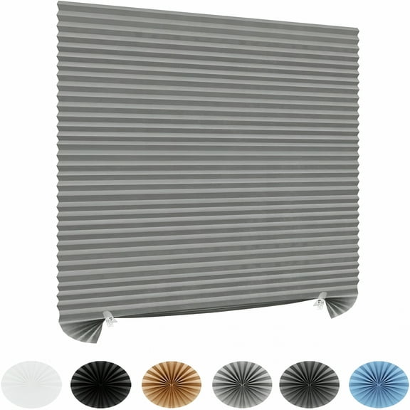 XIBUFE 2026 New Window Blinds Cordless No Drill Cut to Size Clip on Stick on Self Adhesive Temporary Blinds Pleated Paper Blinds for Windows Doors Shades for Home Nursery Bathroom- Grey,35X59Inch