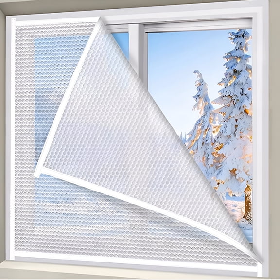 XIBUFE 2026 New Window Insulation for Winter: 4 Mm Extra Thick Window Film for Winter,Windproof and Warm Plastic for Windows,Window Covers,Self-Adhesive,No Drilling Required (47*47In)