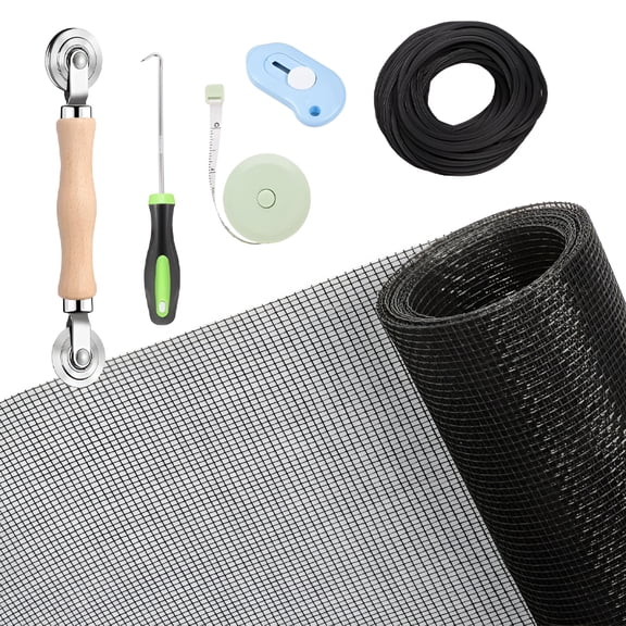 XIBUFE 2026 New Windows Screen and Screen Door Repair Kit,48"X118" Charcoal Fiberglass Mesh with Rolling Tool/Hook/Ruler/Cutter/Spline - Window Screen & Sliding Screen Door Replacement for Windows