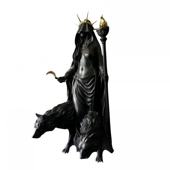 XIBUFE 2026 New the Witch of the Night Halloween Decorations Indoor Hecate Statue Greek Mythology Sculpture Collectible Goddess Figure for Shelf Displayb