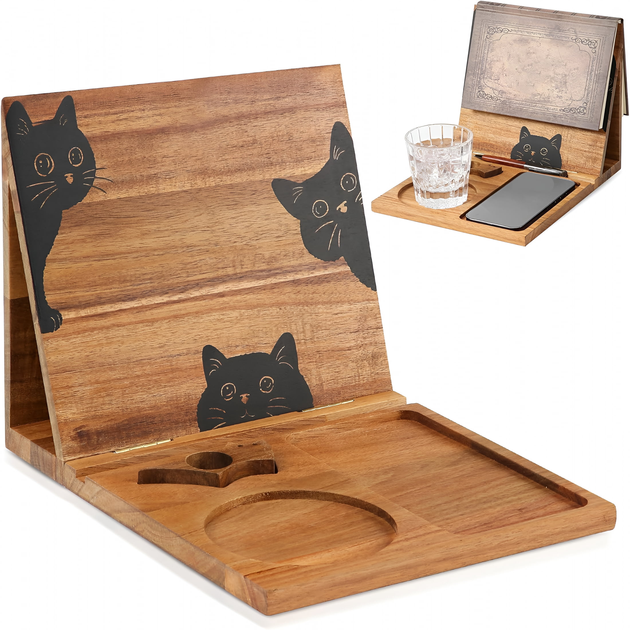 XIBUFE 2026 New Wooden Foldable Book Rest with Book Page Holder,Cup ...