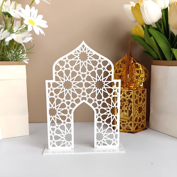 XIBUFE 2026 NewNew Ramadan Decorations for Table Sign,Acrylic Eid Mubarak Table Sign Black Hollow Ornament for Party Tabletop Decor Home Art Craft Decoration