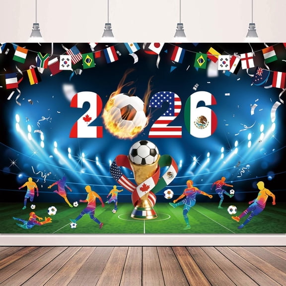 XIBUFE 2026 World Soccer Party Decorations 5X3Ft International Sports Party Decorations Soccer Themed Background Banner Photo Booth Props for Sport Games Viewing Parties Sports Bar Birthday