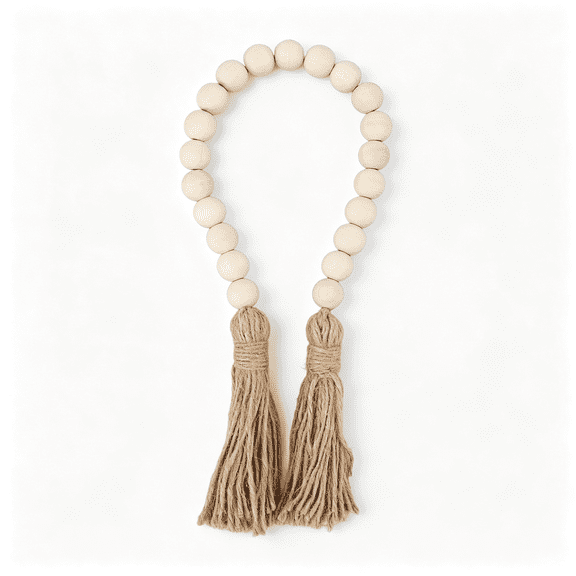 XIBUFE 23.6In Wood Bead Garland,Rustic Decorative Beads Home Decor,Hemp Rope Wooden Beads Decor with Tassels,Multipurpose Farmhouse Beads for Door Handles,Vases,Pots
