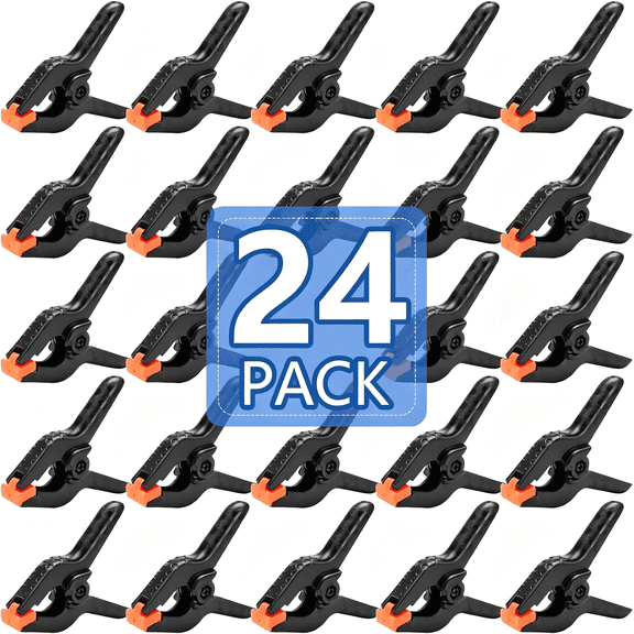 XIBUFE 24 Pack 3.5 Inch Plastic Spring Clamps,Black Heavy Duty Clips,Backdrop Clips,Plastic Clamps for Crafts,Backdrop Stand,Woodworking,Photography