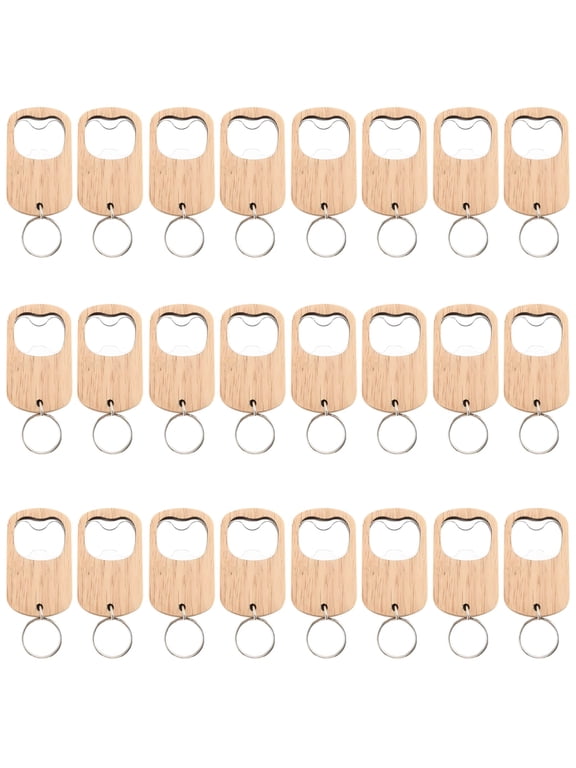 24 Pcs Blank Wood Keychain, Engravable Wooden Keychains Blanks, Bottle Opener, Natural Diy Craft Supplies, Personalized Gifts, Bulk Party Favors