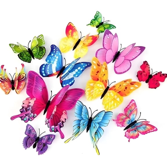 XIBUFE 24Pcs Double-Layer 3D Butterfly Magnetic Wall Decal,Butterflies Refrigerator Magnet Decorations,Home Vibrant Spring Decorations for Fridge/Kitchen