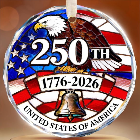 XIBUFE 250 Anniversary USA Ornament for 4th of July Tree Decorations - Crystal Glass Patriotic Christmas Ornaments - 1776-2026 Bald Eagle Liberty Bell US Flag Keepsakee