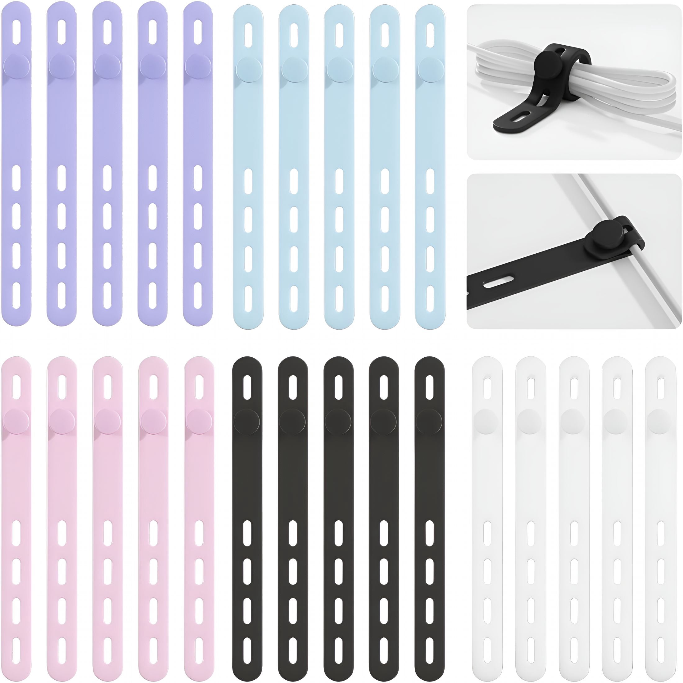 XIBUFE 25Pack Silicone Cable Ties, Reusable Cord Organizer for Bundling ...