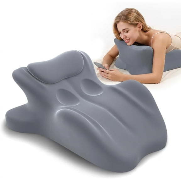 XIBUFE 27 Ergonomic Memory Foam Wedge Pillow,Contoured Support Pillow for Neck Back and Lumbar,Multi-Position Bed Lounge Cushion for Sleeping,Reading and Gaming - Grey