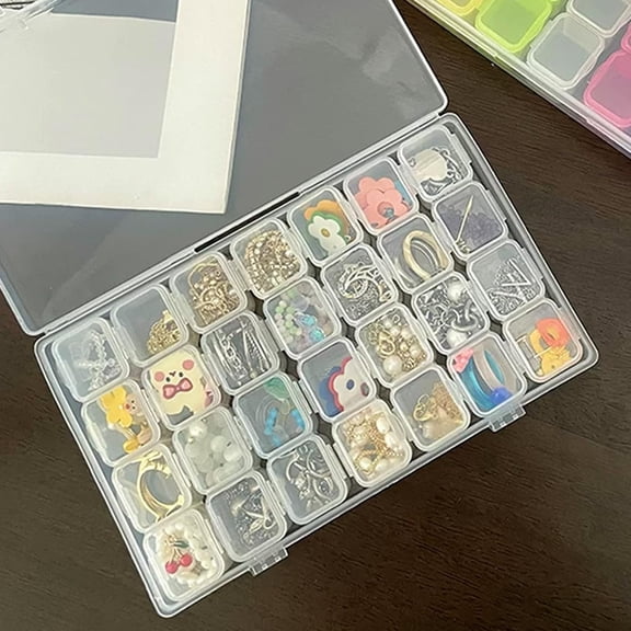 XIBUFE 28-Grid Clear Plastic Storage Box Set,Bead Organizer with 28 Lidded Mini Bins & 1 Large Container Jewelry Boxes & Organizers