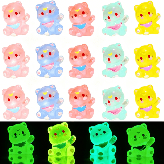 XIBUFE 28Pcs Luminous Mini Resin Cats, Miniature Cat Figurines Glow in the Dark Tiny Cats Ornament for Micro Landscape Fairy Garden Home Decor Mini Resin Cat Figurine
