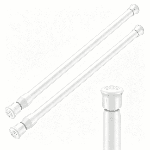 XIBUFE 2PCS White Tension Rod 12 to 19 Inch, Mini Tension Rod DIY Curtain Rod Adjustable Short Spring Rods for Small Windows Kitchen