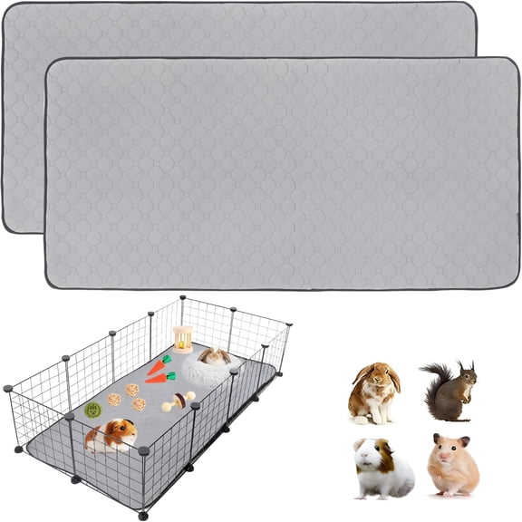 XIBUFE 2Pack Guinea Pig Cage Liners, 24''X48'' Washable Pee Pads, Non Slip Reusable Super Absorbent Training Mat Bedding Fleece for Small Animals Hamster Rabbit Chinchilla Rat