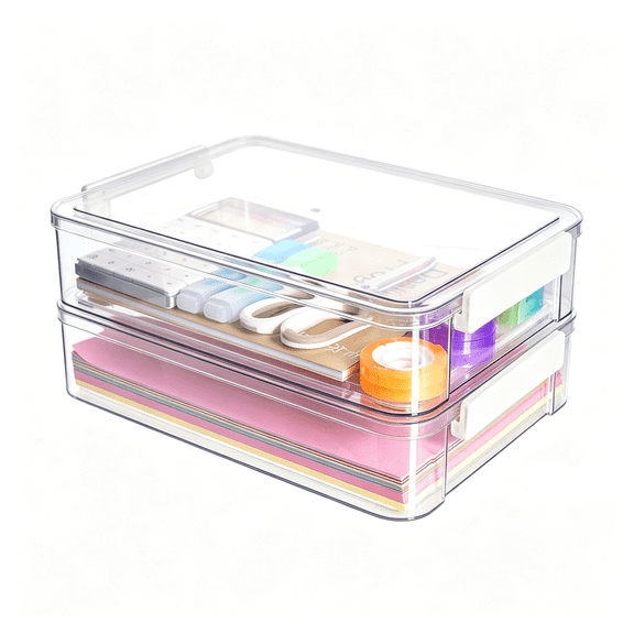 XIBUFE 2Pc 6 Qt Plastic Storage Bins with Lids and Latches,Portable Stackable Storage Bins,Clear Plastic File Box for Organizing A4 Paper,Letters,Documents,Art Supplies,And Crafts