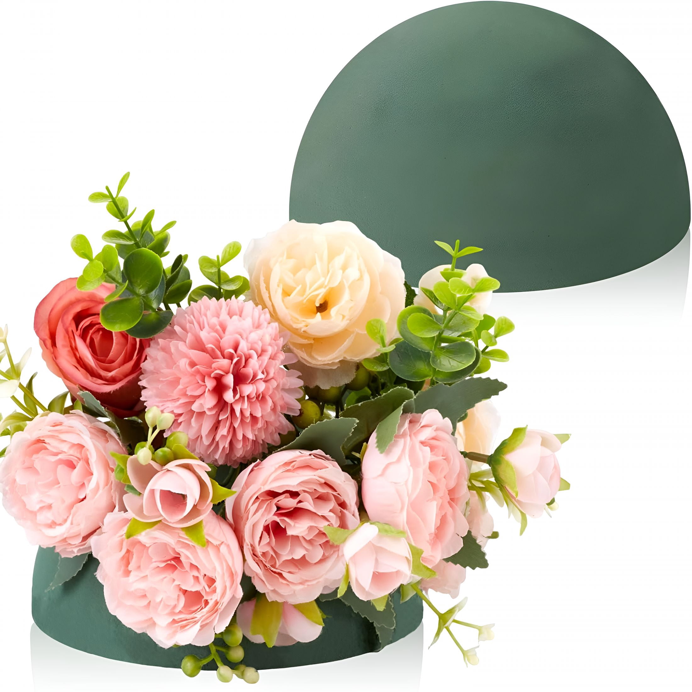 XIBUFE 2Pcs 7.52"W X 3.97"H Floral Foam Half Ball,Wet&Dry Green Foam for Fresh and Artificial Flowers,Flower Foam for Wedding,Birthdays,Party,Home Decorations