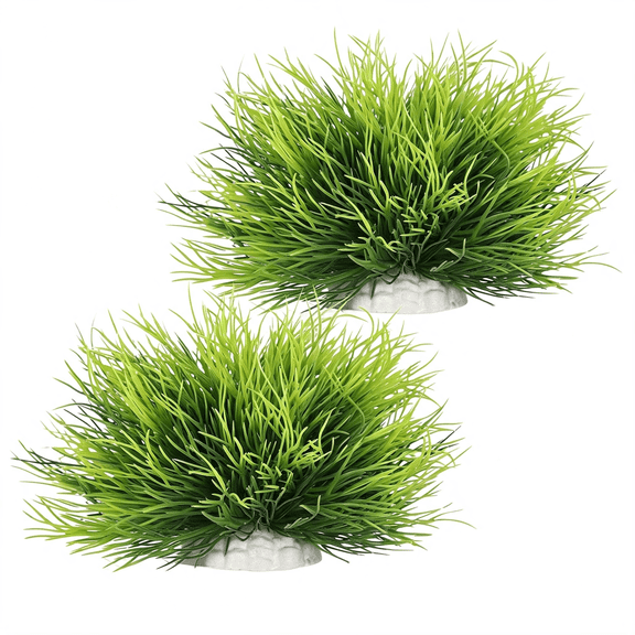 XIBUFE 2Pcs Artificial Aquarium Mini Plants Decor Green Grass Plastic Hideout Waterscape Ornament Fish Tank Accessories for Turtle Betta Hides-Safe Non-Toxic Turtle Tank Decor Small